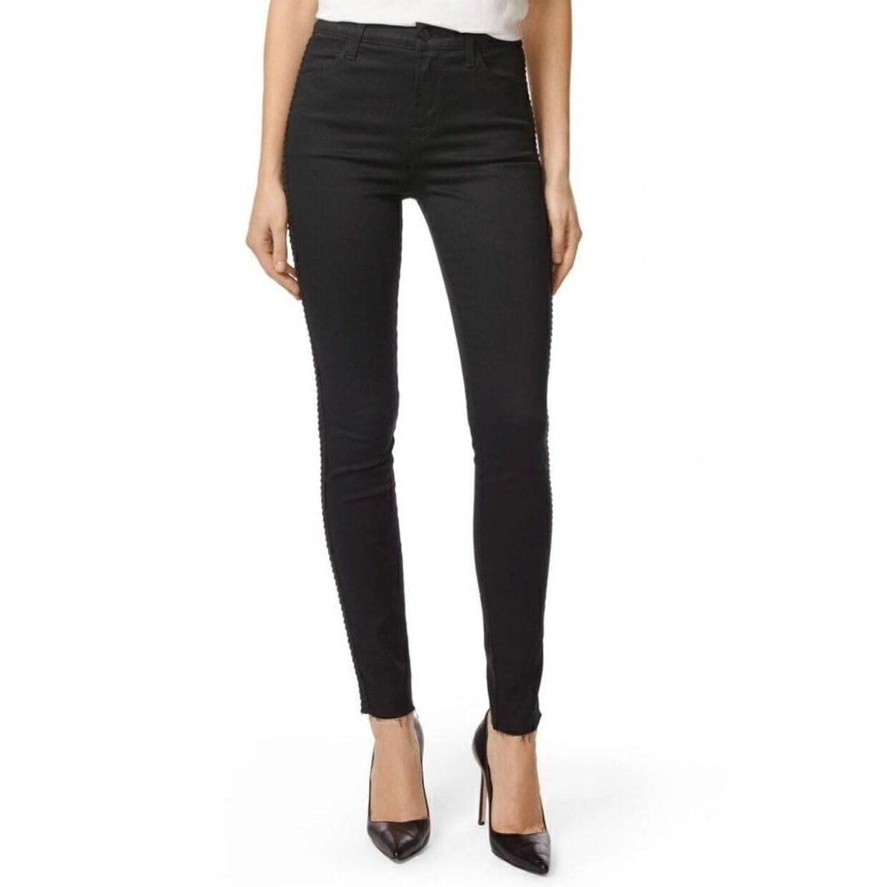 J BRAND Maria High Rise‎ Highway Jeans Black Super Skinny Braid Side Womens 28